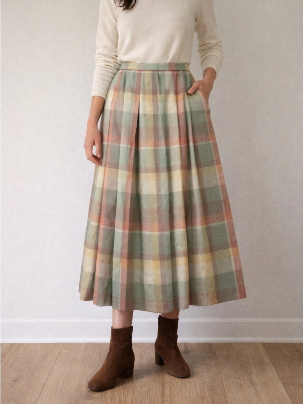 Vintage Pendleton Plaid Wool Midi Skirt Petite 12 Made USA A-Line Pleated